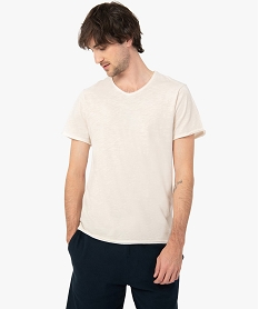GEMO Tee-shirt homme à manches courtes et col V blanc standard