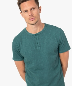 tee-shirt homme col tunisien a manches courtes au coloris unique vertF857001_2