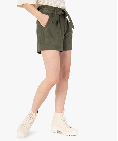 GEMO Short femme en suédine avec ceinture à nouer Vert