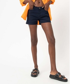 GEMO Short en coton stretch avec revers cousus femme Bleu