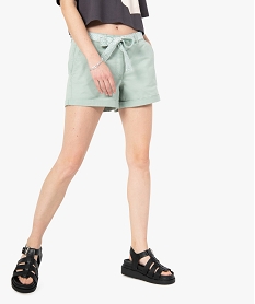 GEMO Short femme en toile avec ceinture brodée Vert