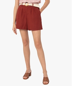 GEMO Short femme ample uni avec ceinture en corde Rouge