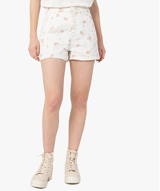 GEMO Short femme taille haute à motifs fleuris Beige