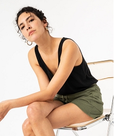GEMO Short femme en maille avec ceinture élastiquée kaki standard