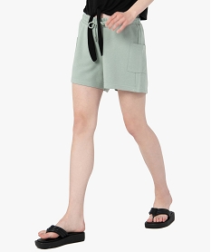 GEMO Short femme en maille avec ceinture élastiquée Vert