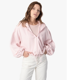 GEMO Sweat femme à capuche coupe courte Rose