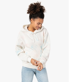 GEMO Sweat femme à capuche à motifs tachetés Beige