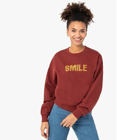 sweat femme coupe courte avec message brode rougeF864001_1