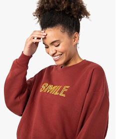 sweat femme coupe courte avec message brode rougeF864001_2
