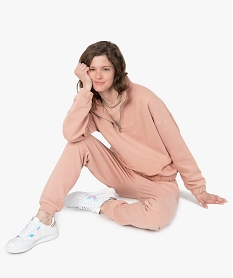 sweat femme a col zippe interieur molletonne roseF864501_1