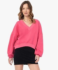 GEMO Sweat femme coupe courte avec col V Rose