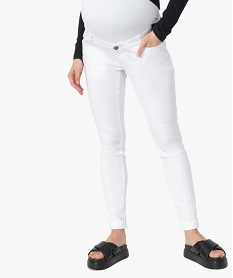 GEMO Jean de grossesse slim 4 poches avec bandeau jersey Blanc