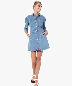 robe femme en toile denim a manches ¾ bleuF869101_1