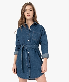 robe femme en jean avec devant boutonne et ceinture bleu robesF869201_1