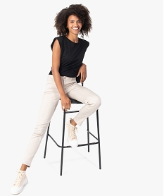 GEMO Pantalon femme coupe slim en toile extensible Gris