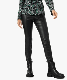 GEMO Pantalon femme taille haute en synthétique esprit rock Noir