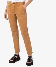 GEMO Pantalon femme en denim avec poches plaquées Brun