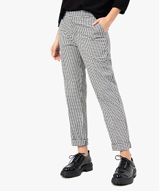GEMO Pantalon femme en toile à motif vichy avec ceinture élastiquée Imprimé