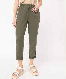 GEMO Pantalon femme avec large ceinture élastiquée Vert