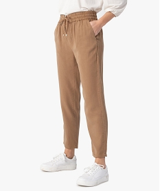 GEMO Pantalon femme avec large ceinture élastiquée Beige