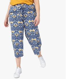 GEMO Pantalon femme grande taille en toile imprimée coupe ample Blanc