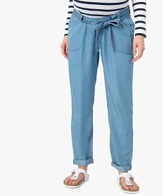 GEMO Pantalon de grossesse en Lyocell avec bandeau extensible Blanc