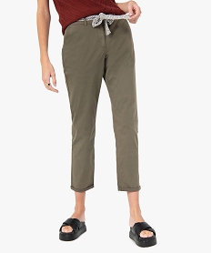 GEMO Pantalon femme en toile avec ceinture tissée Vert