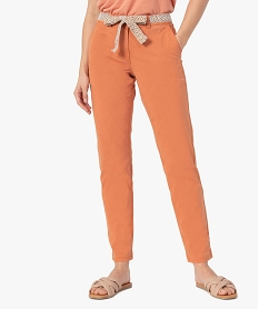 GEMO Pantalon femme en toile avec ceinture tissée Orange