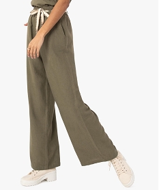 GEMO Pantalon femme contenant du lin avec ceinture à nouer Vert