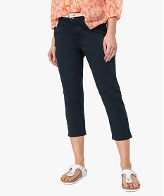 GEMO Pantacourt femme  en toile extensible avec ceinture tressée Noir