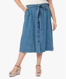 GEMO Jupe femme grande taille en chambray fermeture boutons Bleu