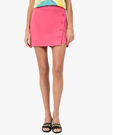 GEMO Short jupe femme avec pan asymétrique boutonné Rose