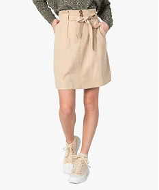 GEMO Jupe femme en toile avec ceinture à nouer Beige