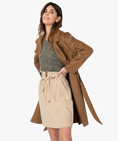 veste trench femme en suedine avec ceinture orangeF877201_1