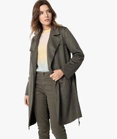 veste trench femme en suedine avec ceinture vert vestesF877301_1