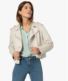 GEMO Blouson femme court en suédine esprit biker Beige