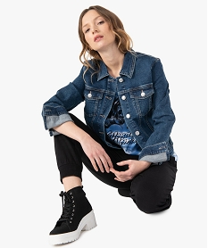 GEMO Veste en jean femme coupe droite Bleu