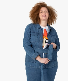 GEMO Veste femme grande taille en jean coupe saharienne Bleu