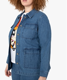 veste femme grande taille en jean coupe saharienne bleuF878601_2