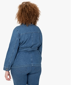 veste femme grande taille en jean coupe saharienne bleuF878601_3