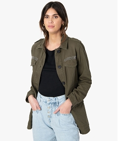 GEMO Veste femme en toile avec strass sur les poches Vert