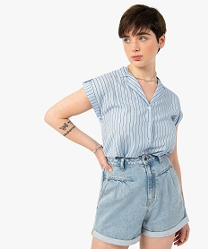 GEMO Chemise femme à manches courtes avec patte sur lépaule Imprimé