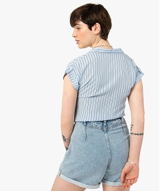 chemise femme a manches courtes avec patte sur lepaule imprime chemisiersF881901_3