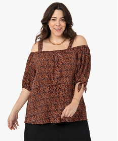 GEMO Blouse femme grande taille à manches courtes épaules dénudées Blanc