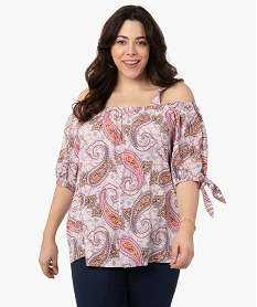 GEMO Blouse femme grande taille à manches courtes épaules dénudées Blanc