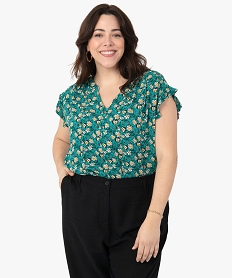 GEMO Blouse femme grande taille à motifs fleuris et rayures pailletées Blanc