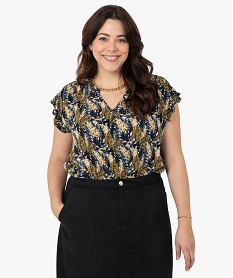 GEMO Blouse femme grande taille à motifs fleuris et rayures pailletées Blanc