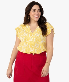 blouse femme grande taille a motifs fleuris et rayures pailletees imprimeF884601_1