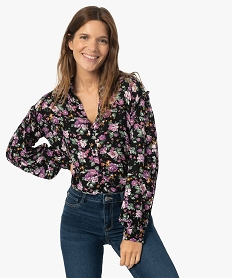 GEMO Chemise femme en crêpe avec empiècements froncés aux épaules rose vif