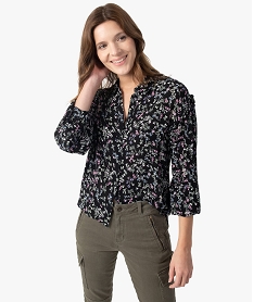 TEE-SHIRT NOIR CHEMISE IMPRIME FLEURS